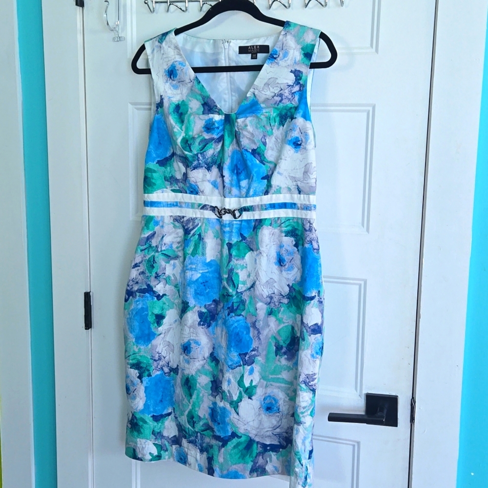 Alex Marie petite floral dress blue white green sleeveless sz 12P NWOT New W Out